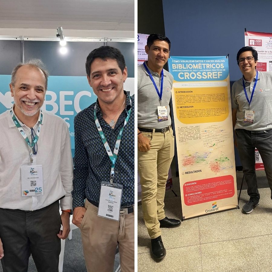 ABEC Conference 2025 in Brazil and the 5th Latin American Scientific Journal Editors and Researchers Congress in Colombia, with Crossref Ambassadors engaging editors and researchers.