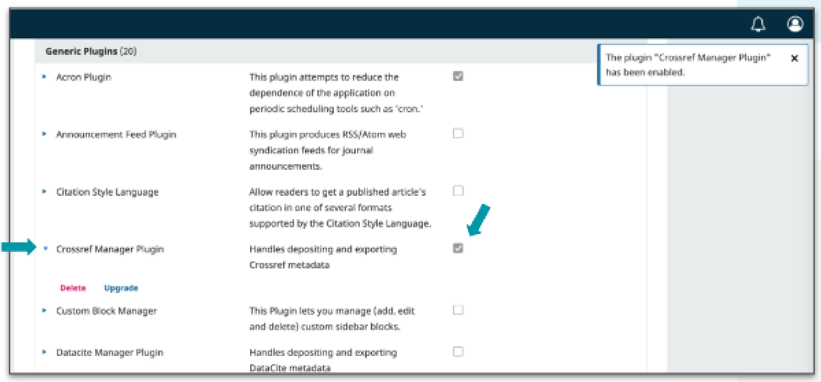 screenshot of Crossref Manager Plugin for OJS 3.4